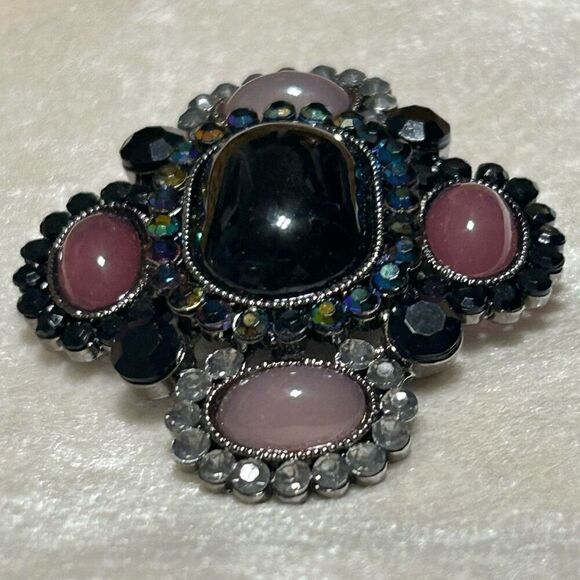 Gorgeous Vintage Brooch Pin OS Purple Stone Beads & Rhinestones Argyle-Shaped - Picture 3 of 5